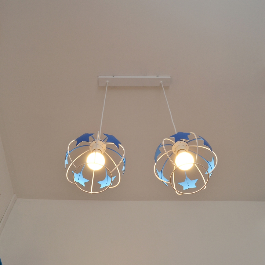 Dečiji luster na sajli STARS 2xE27/15W/230V plava/bela