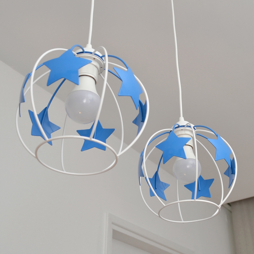 Dečiji luster na sajli STARS 2xE27/15W/230V plava/bela