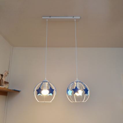 Dečiji luster na sajli STARS 2xE27/15W/230V plava/bela
