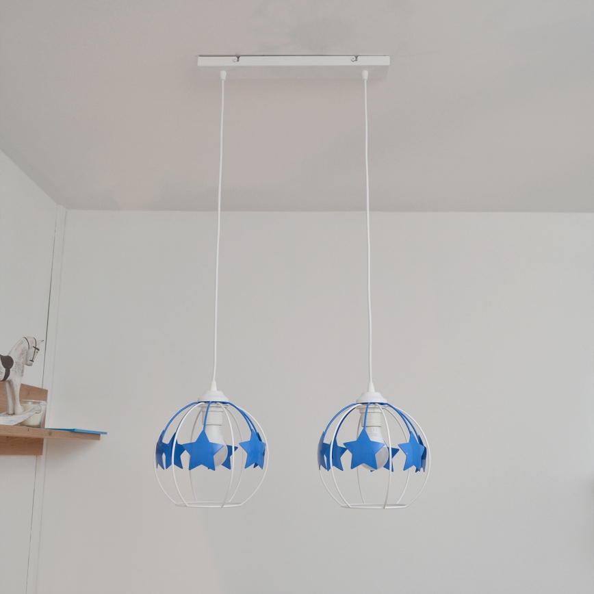 Dečiji luster na sajli STARS 2xE27/15W/230V plava/bela