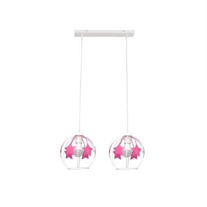 Dečiji luster na sajli STARS 2xE27/15W/230V roze/bela