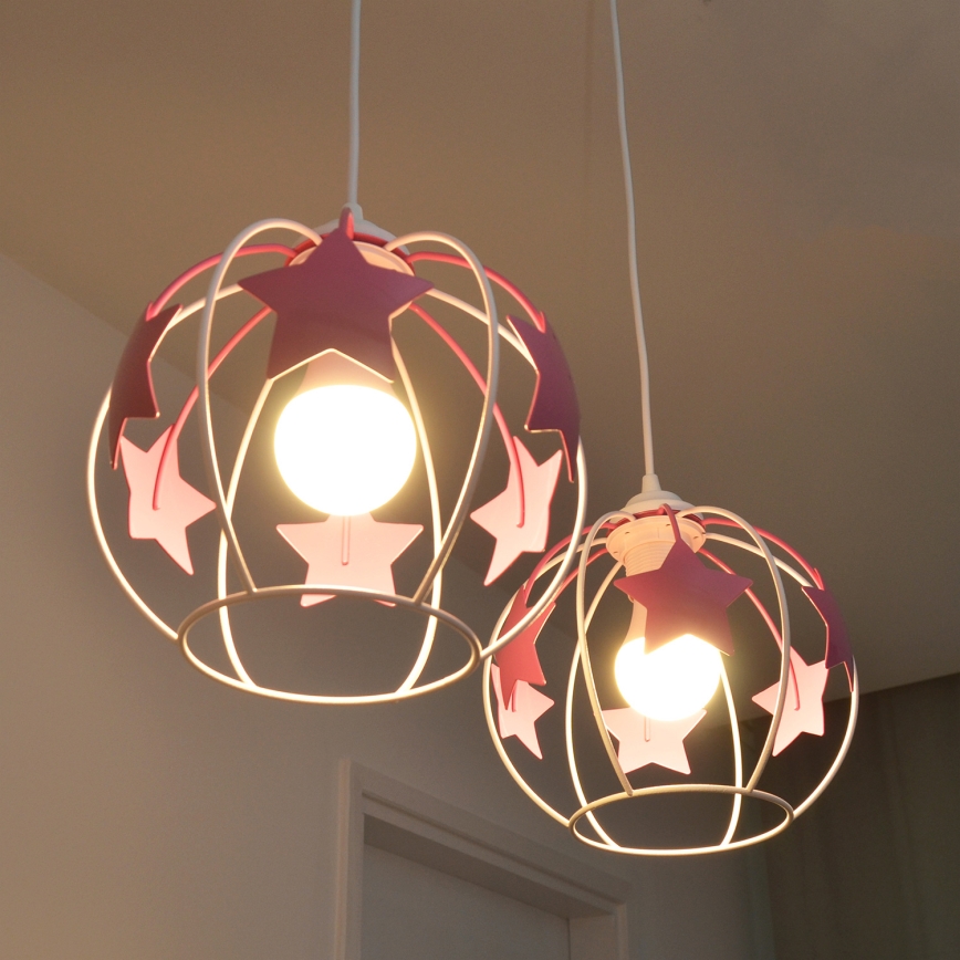 Dečiji luster na sajli STARS 2xE27/15W/230V roze/bela