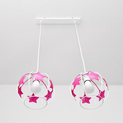 Dečiji luster na sajli STARS 2xE27/15W/230V roze/bela