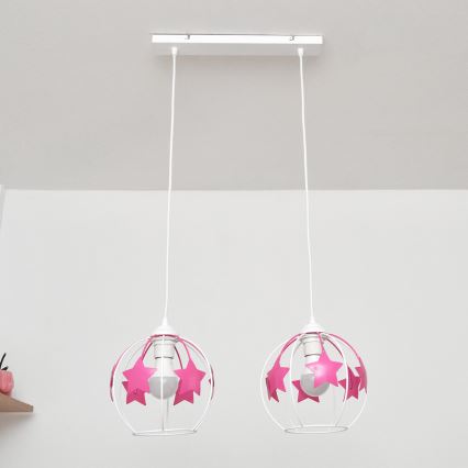 Dečiji luster na sajli STARS 2xE27/15W/230V roze/bela