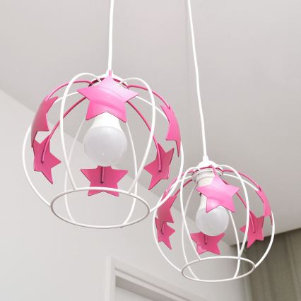Dečiji luster na sajli STARS 2xE27/15W/230V roze/bela