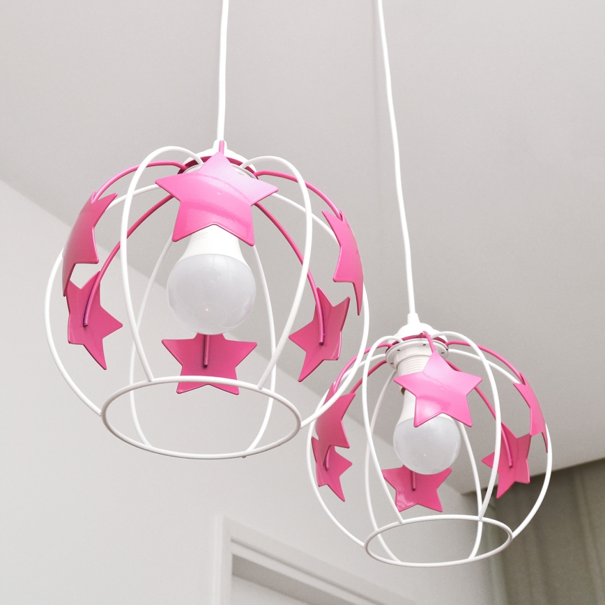 Dečiji luster na sajli STARS 2xE27/15W/230V roze/bela