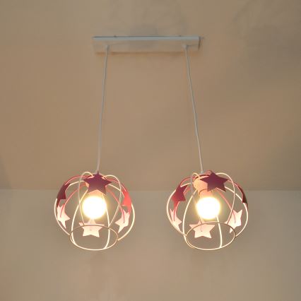 Dečiji luster na sajli STARS 2xE27/15W/230V roze/bela
