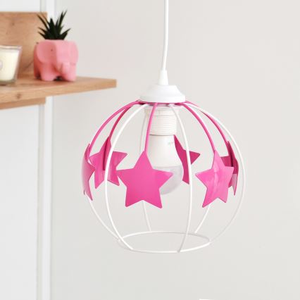 Dečiji luster na sajli STARS 2xE27/15W/230V roze/bela