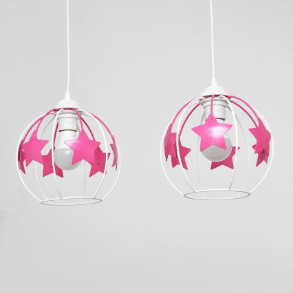 Dečiji luster na sajli STARS 2xE27/15W/230V roze/bela