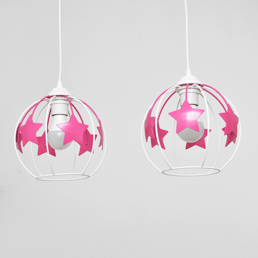 Dečiji luster na sajli STARS 2xE27/15W/230V roze/bela