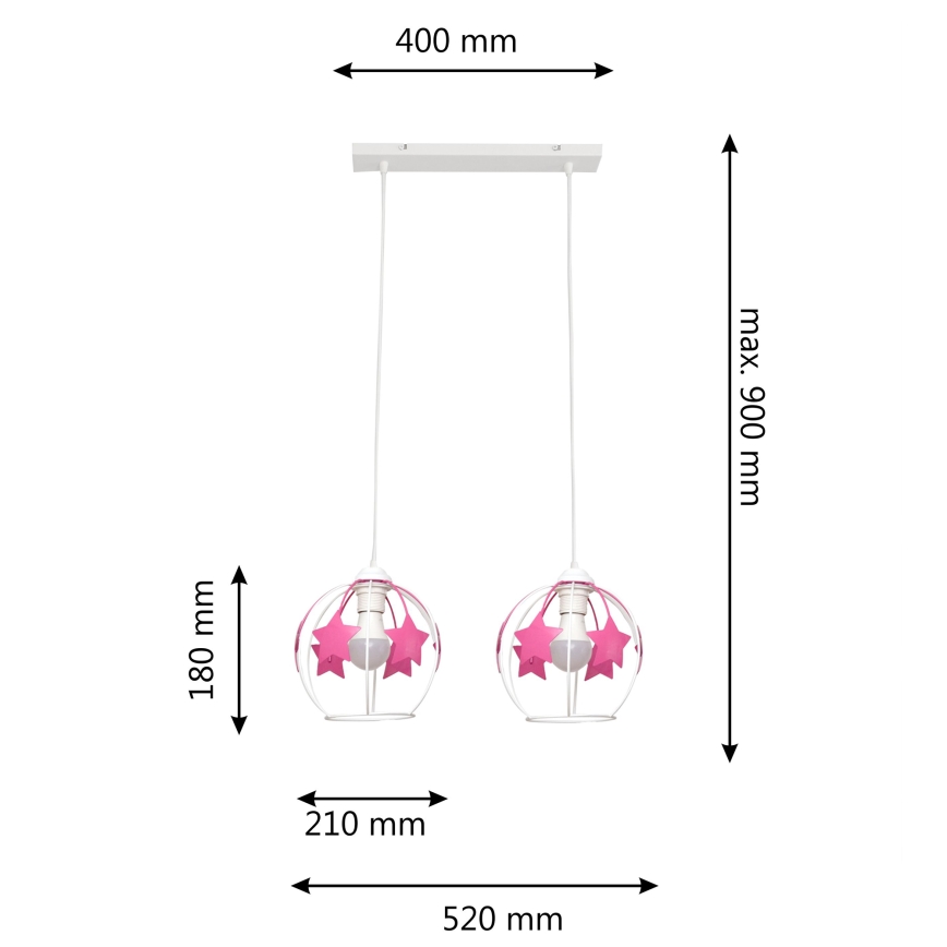 Dečiji luster na sajli STARS 2xE27/15W/230V roze/bela