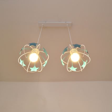 Dečiji luster na sajli STARS 2xE27/15W/230V tirkizna/bela