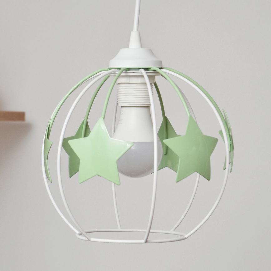 Dečiji luster na sajli STARS 2xE27/15W/230V zelena/bela