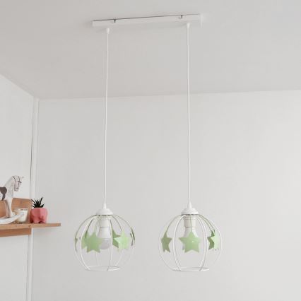 Dečiji luster na sajli STARS 2xE27/15W/230V zelena/bela