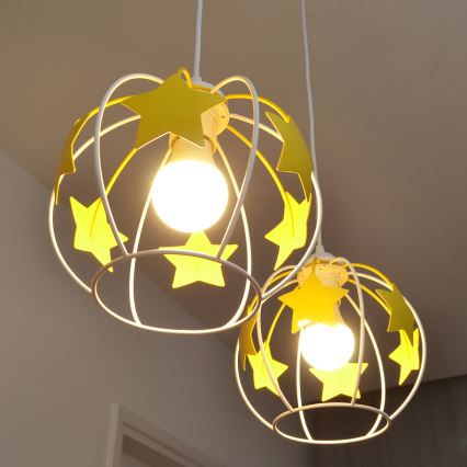 Dečiji luster na sajli STARS 2xE27/15W/230V žuta/bela