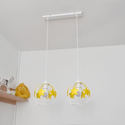 Dečiji luster na sajli STARS 2xE27/15W/230V žuta/bela