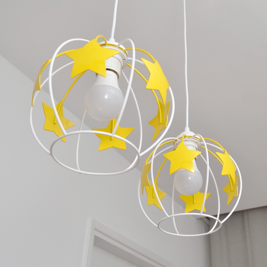 Dečiji luster na sajli STARS 2xE27/15W/230V žuta/bela