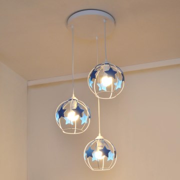 Dečiji luster na sajli STARS 3xE27/15W/230V plava/bela