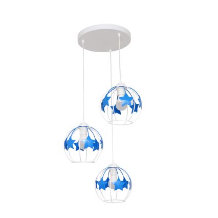 Dečiji luster na sajli STARS 3xE27/15W/230V plava/bela