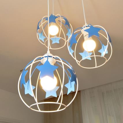 Dečiji luster na sajli STARS 3xE27/15W/230V plava/bela