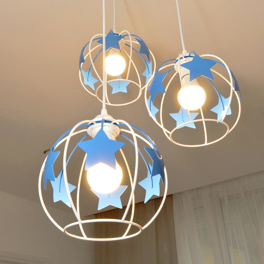 Dečiji luster na sajli STARS 3xE27/15W/230V plava/bela
