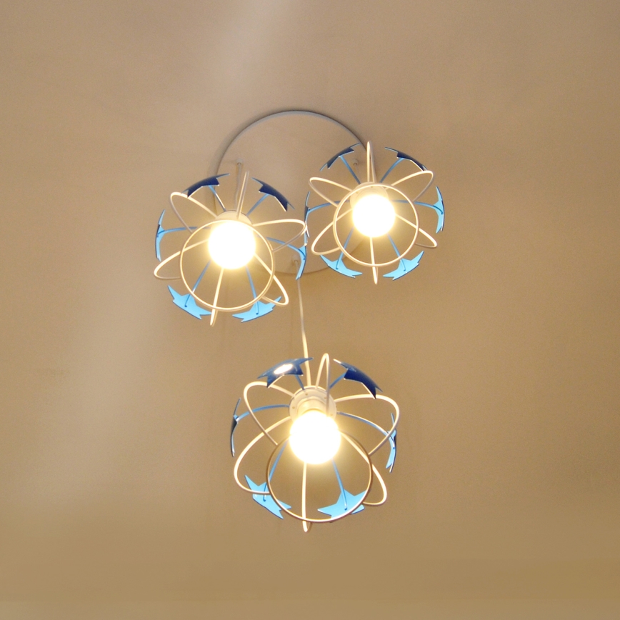 Dečiji luster na sajli STARS 3xE27/15W/230V plava/bela