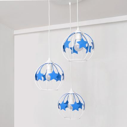 Dečiji luster na sajli STARS 3xE27/15W/230V plava/bela