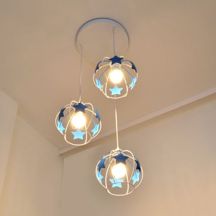 Dečiji luster na sajli STARS 3xE27/15W/230V plava/bela