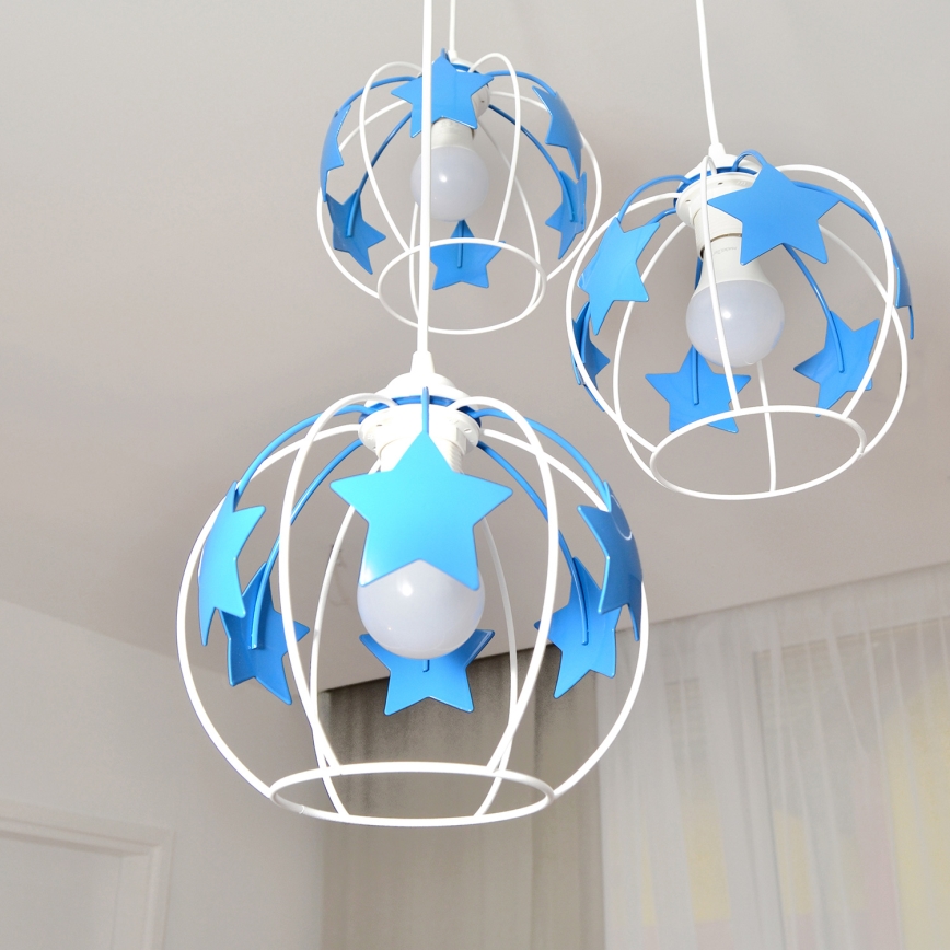 Dečiji luster na sajli STARS 3xE27/15W/230V plava/bela
