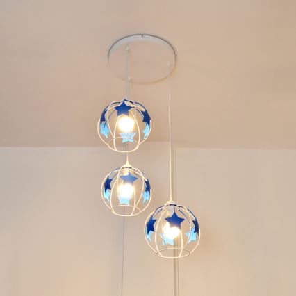 Dečiji luster na sajli STARS 3xE27/15W/230V plava/bela
