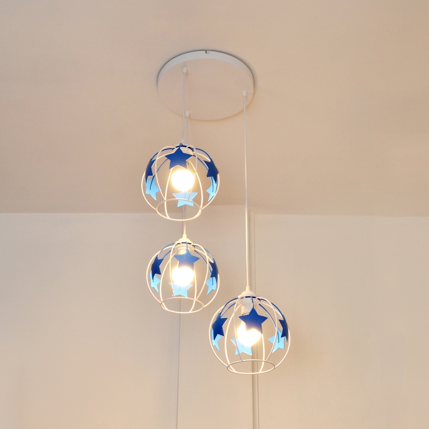 Dečiji luster na sajli STARS 3xE27/15W/230V plava/bela