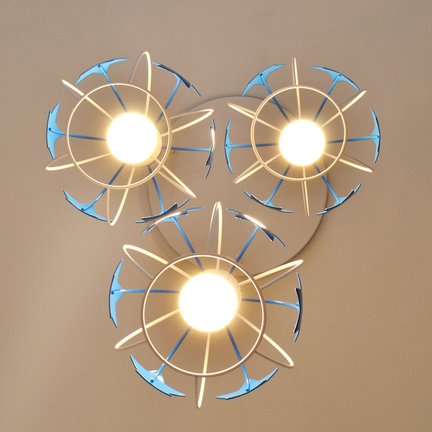 Dečiji luster na sajli STARS 3xE27/15W/230V plava/bela