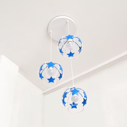 Dečiji luster na sajli STARS 3xE27/15W/230V plava/bela