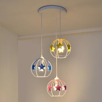 Dečiji luster na sajli STARS 3xE27/15W/230V plava/roze/žuta