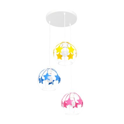 Dečiji luster na sajli STARS 3xE27/15W/230V plava/roze/žuta