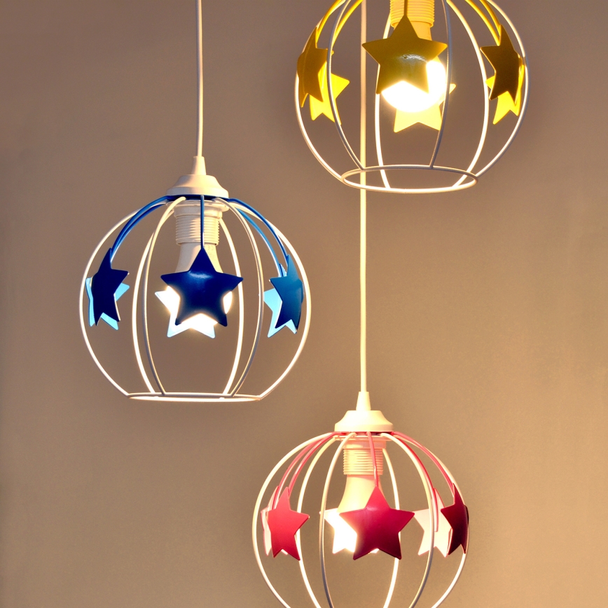 Dečiji luster na sajli STARS 3xE27/15W/230V plava/roze/žuta