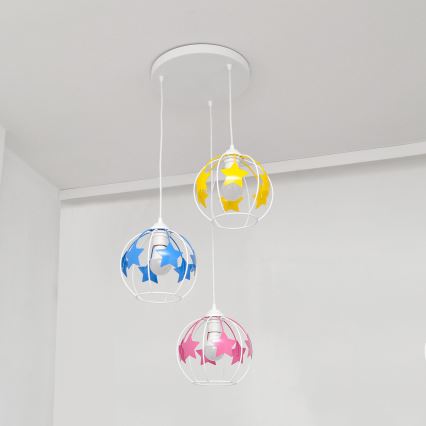 Dečiji luster na sajli STARS 3xE27/15W/230V plava/roze/žuta
