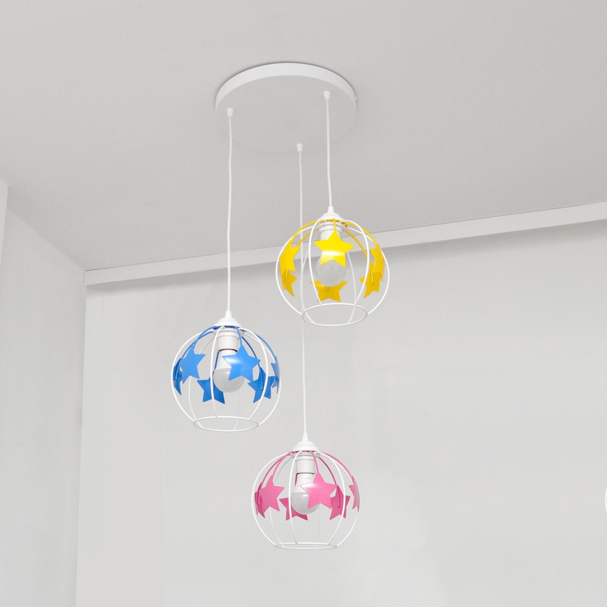 Dečiji luster na sajli STARS 3xE27/15W/230V plava/roze/žuta
