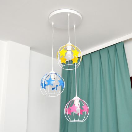 Dečiji luster na sajli STARS 3xE27/15W/230V plava/roze/žuta