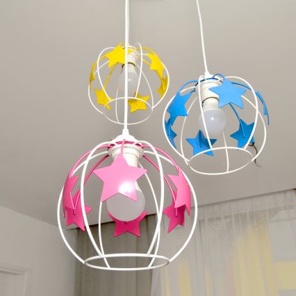 Dečiji luster na sajli STARS 3xE27/15W/230V plava/roze/žuta