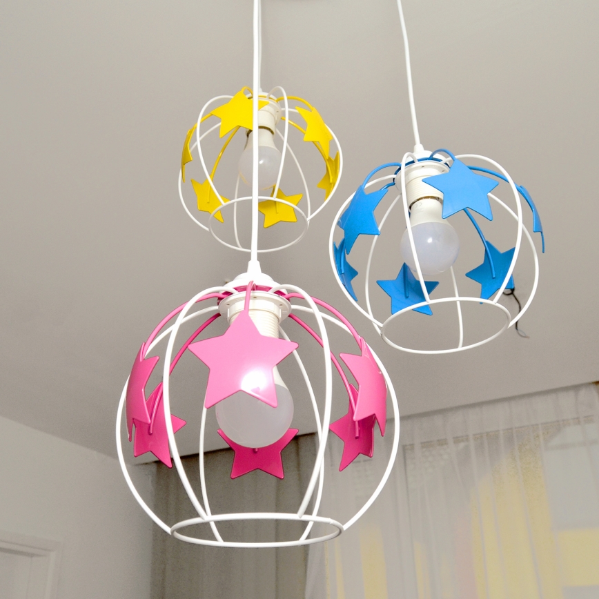 Dečiji luster na sajli STARS 3xE27/15W/230V plava/roze/žuta