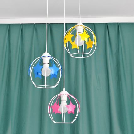 Dečiji luster na sajli STARS 3xE27/15W/230V plava/roze/žuta