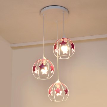 Dečiji luster na sajli STARS 3xE27/15W/230V roze/bela