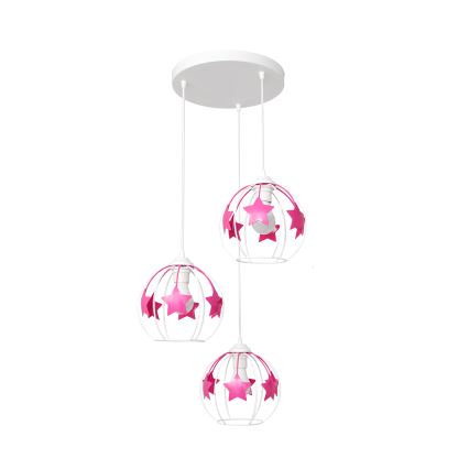 Dečiji luster na sajli STARS 3xE27/15W/230V roze/bela