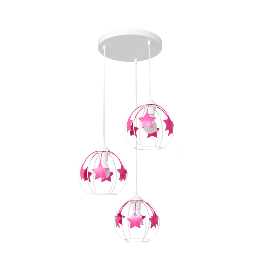 Dečiji luster na sajli STARS 3xE27/15W/230V roze/bela