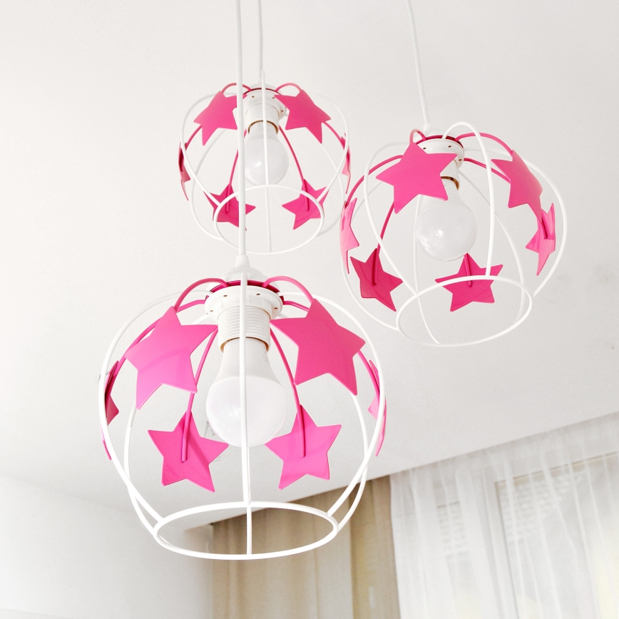 Dečiji luster na sajli STARS 3xE27/15W/230V roze/bela