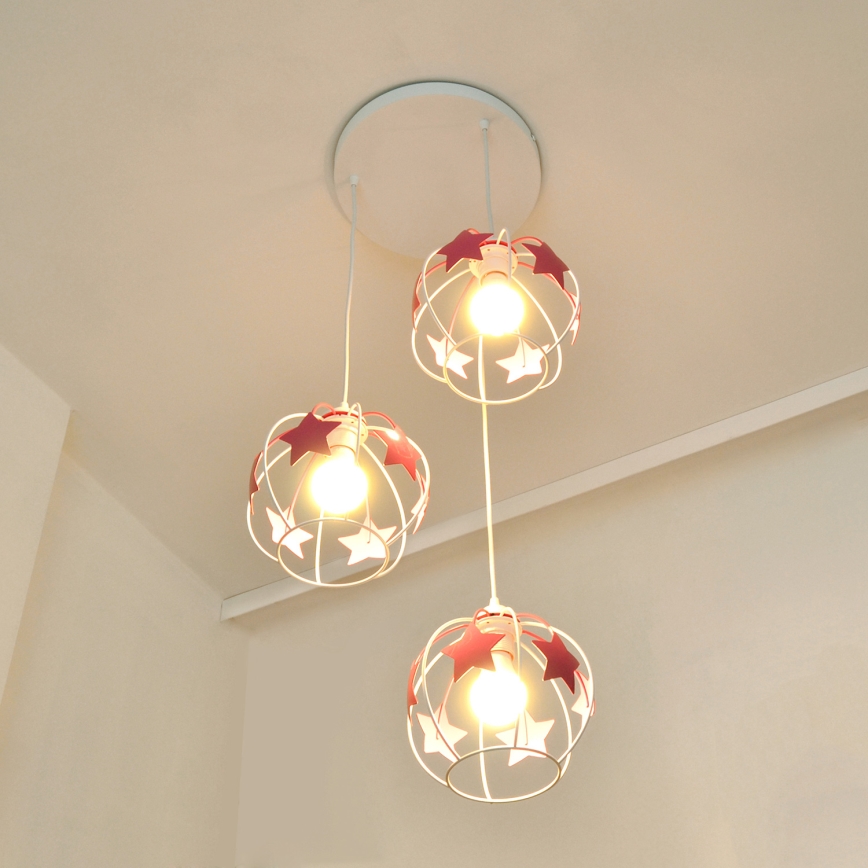 Dečiji luster na sajli STARS 3xE27/15W/230V roze/bela