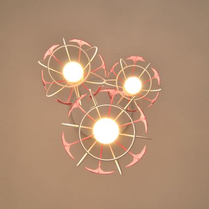 Dečiji luster na sajli STARS 3xE27/15W/230V roze/bela