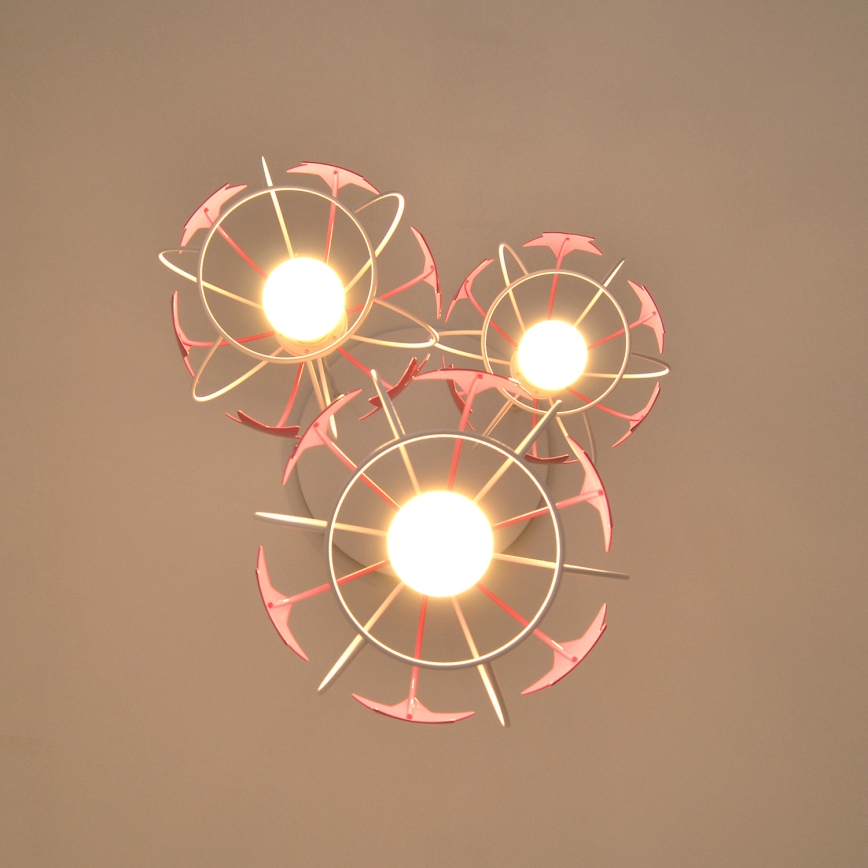 Dečiji luster na sajli STARS 3xE27/15W/230V roze/bela