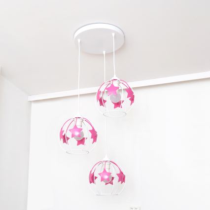 Dečiji luster na sajli STARS 3xE27/15W/230V roze/bela